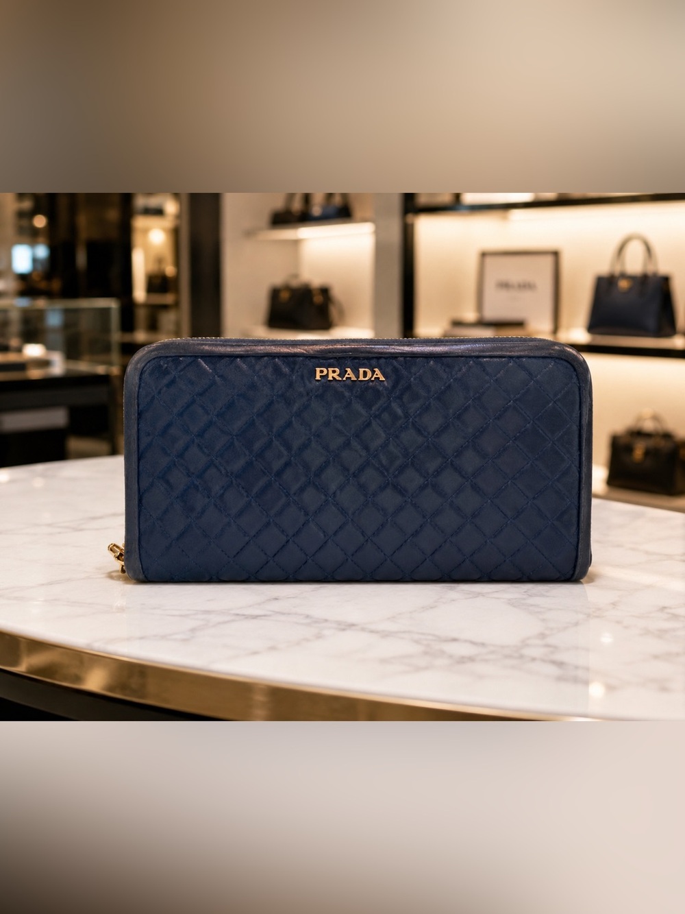 Prada Tessuto Quilted Zip-Around Wallet